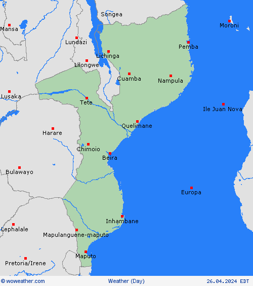 visión general Mozambique Africa Mapas de pronósticos