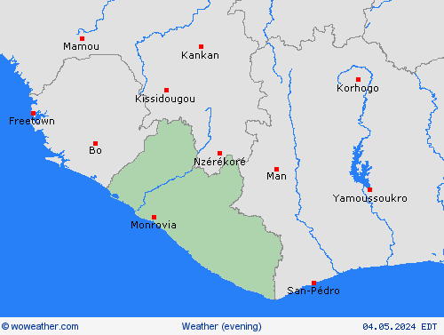 visión general Liberia Africa Mapas de pronósticos