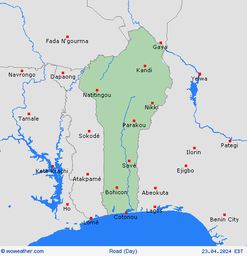 estado de la vía Benin Africa Mapas de pronósticos