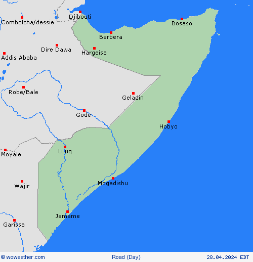 estado de la vía Somalia Africa Mapas de pronósticos