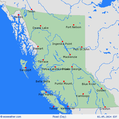 estado de la vía British Columbia North America Mapas de pronósticos