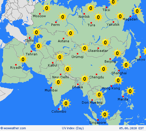 índice uv  Asia Mapas de pronósticos
