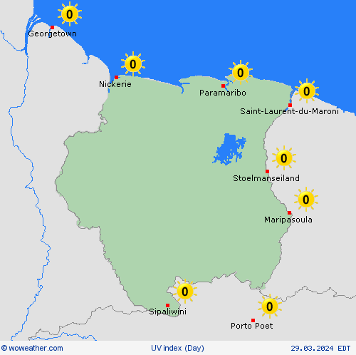 índice uv Suriname South America Mapas de pronósticos