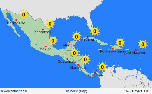 índice uv  Central America Mapas de pronósticos