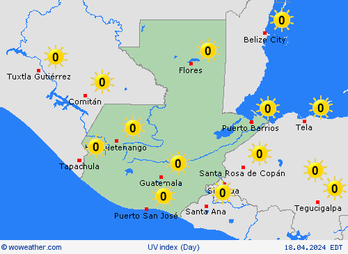 índice uv Guatemala Central America Mapas de pronósticos
