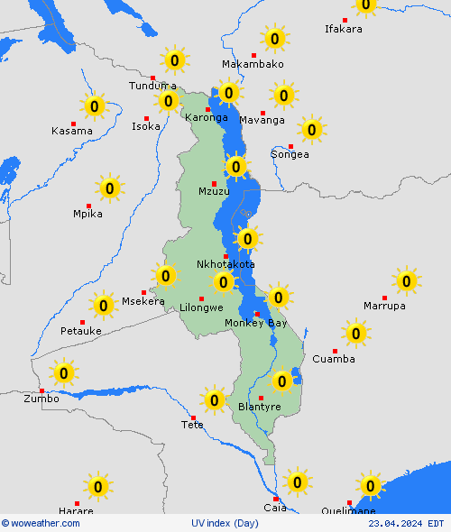 índice uv Malawi Africa Mapas de pronósticos