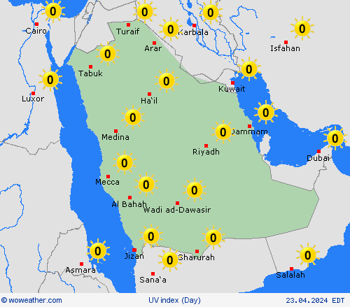índice uv Saudi Arabia Asia Mapas de pronósticos