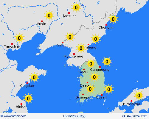 índice uv South Korea Asia Mapas de pronósticos