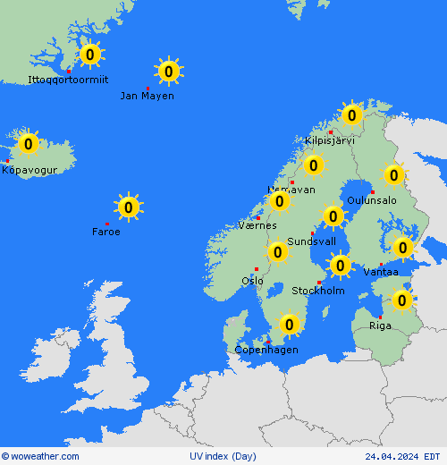 índice uv  Europe Mapas de pronósticos