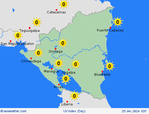 índice uv Nicaragua Central America Mapas de pronósticos