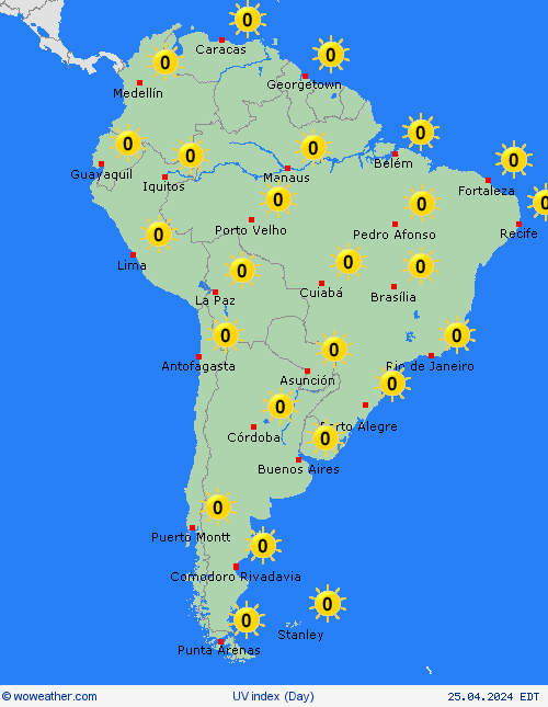 índice uv  South America Mapas de pronósticos