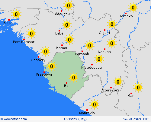 índice uv Sierra Leone Africa Mapas de pronósticos