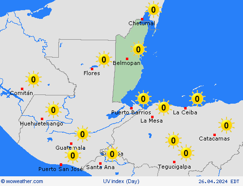 índice uv Belize Central America Mapas de pronósticos