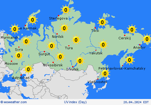 índice uv Russian Feder. Asia Mapas de pronósticos