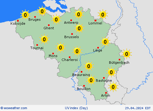 índice uv Belgium Europe Mapas de pronósticos