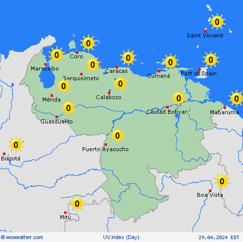 índice uv Venezuela South America Mapas de pronósticos
