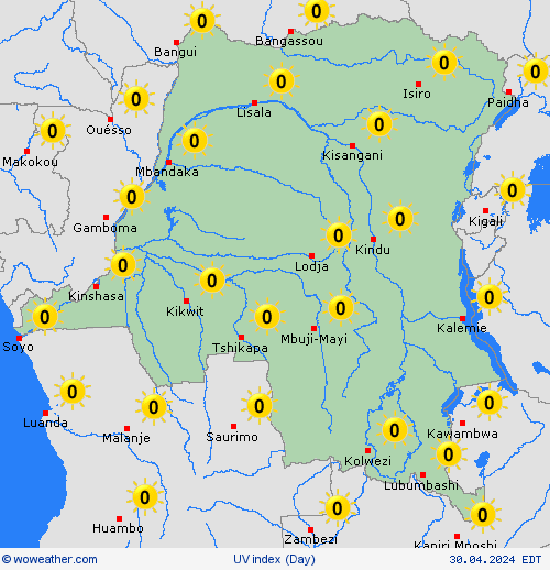 índice uv Dem. Rep. Congo Africa Mapas de pronósticos