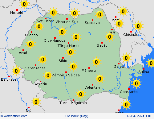 índice uv Romania Europe Mapas de pronósticos