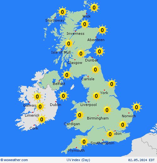 índice uv UK Europe Mapas de pronósticos