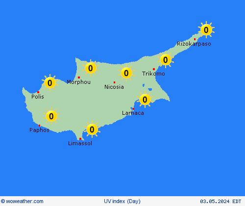 índice uv Cyprus Europe Mapas de pronósticos