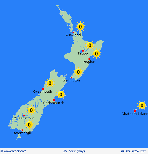 índice uv New Zealand Oceania Mapas de pronósticos