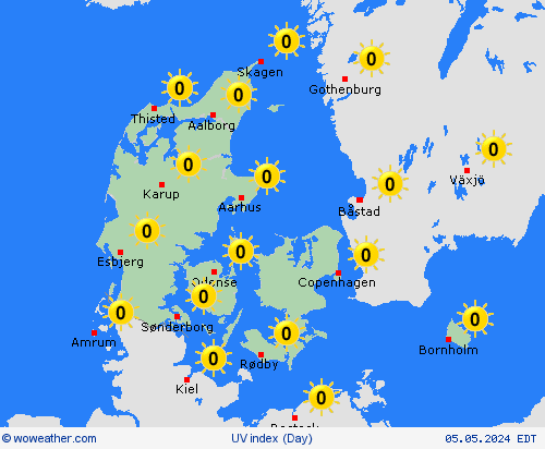 índice uv Denmark Europe Mapas de pronósticos