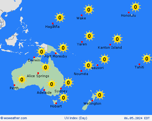 índice uv  Oceania Mapas de pronósticos