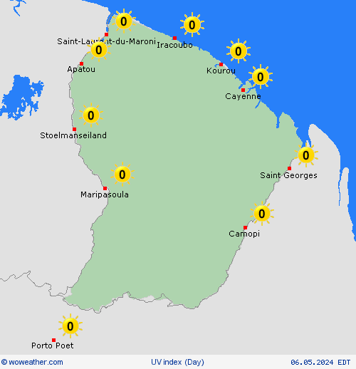 índice uv French Guiana South America Mapas de pronósticos