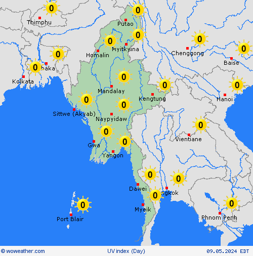índice uv Myanmar Asia Mapas de pronósticos