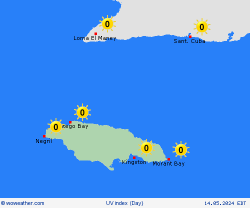 índice uv Jamaica Central America Mapas de pronósticos