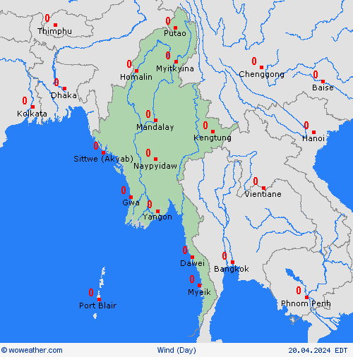 viento Myanmar Asia Mapas de pronósticos