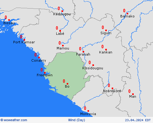 viento Sierra Leone Africa Mapas de pronósticos