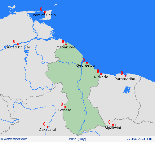 viento Guyana South America Mapas de pronósticos