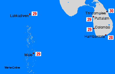 Maledives, Sri Lanka Mapas de temperatura oceánica