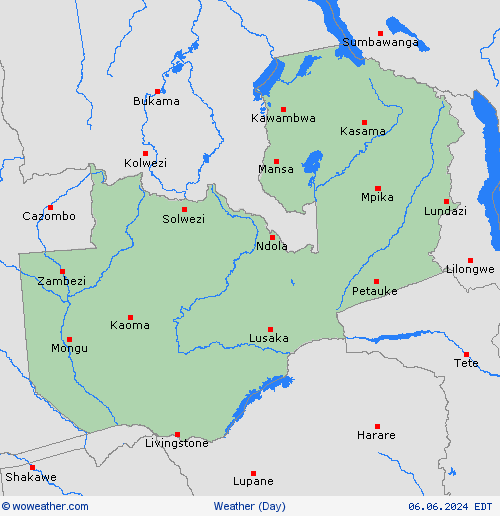 visión general Zambia Africa Mapas de pronósticos