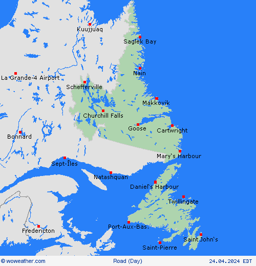 road conditions Newfoundland North America Forecast maps