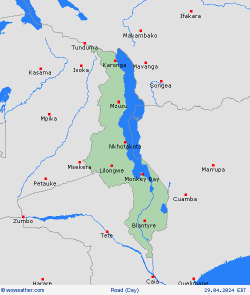 estado de la vía Malawi Africa Mapas de pronósticos