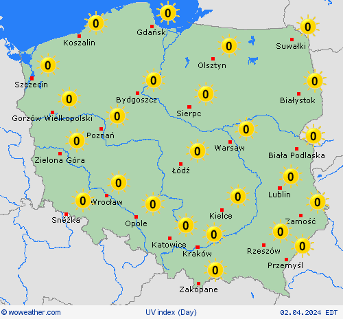 uv index Poland Europe Forecast maps
