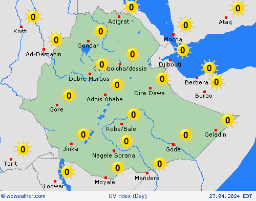 índice uv Ethiopia Africa Mapas de pronósticos