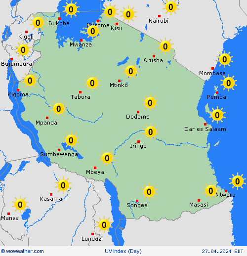 índice uv Tanzania Africa Mapas de pronósticos