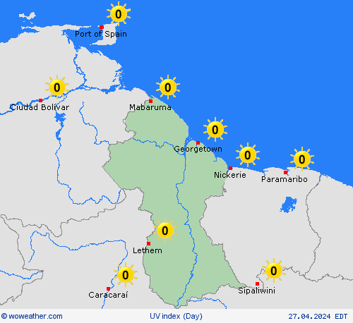 índice uv Guyana South America Mapas de pronósticos