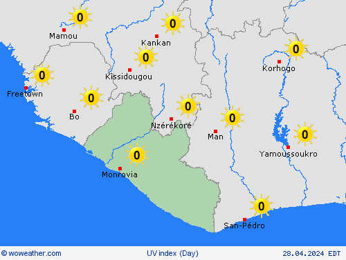 índice uv Liberia Africa Mapas de pronósticos