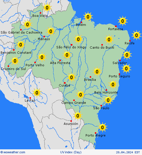 índice uv Brazil South America Mapas de pronósticos