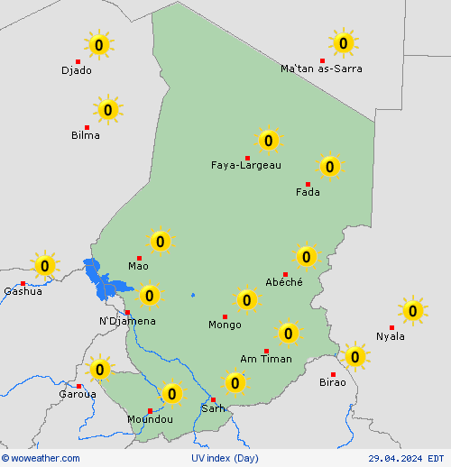 índice uv Chad Africa Mapas de pronósticos