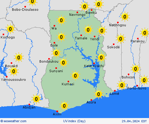 índice uv Ghana Africa Mapas de pronósticos