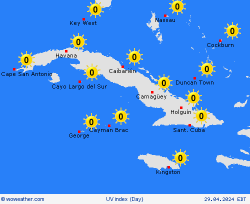 índice uv Cayman Islands Central America Mapas de pronósticos