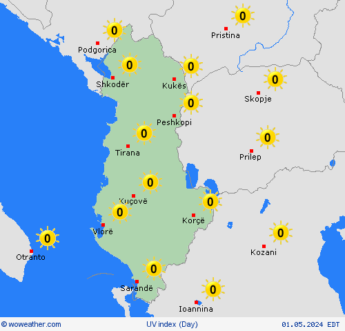 índice uv Albania Europe Mapas de pronósticos