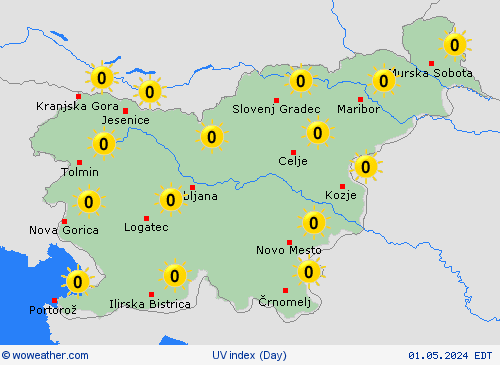 índice uv Slovenia Europe Mapas de pronósticos