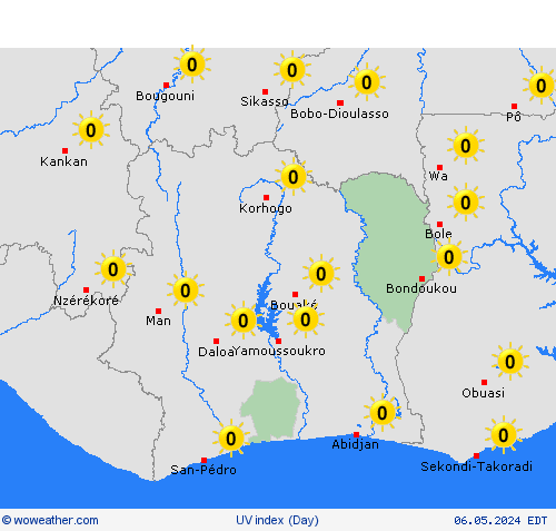 índice uv Côte d'Ivoire Africa Mapas de pronósticos
