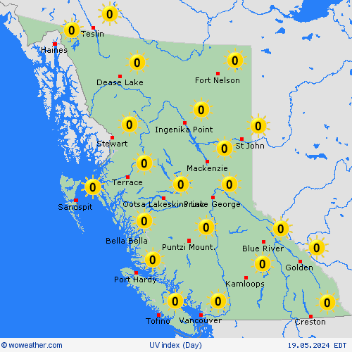 uv index British Columbia USA Forecast maps